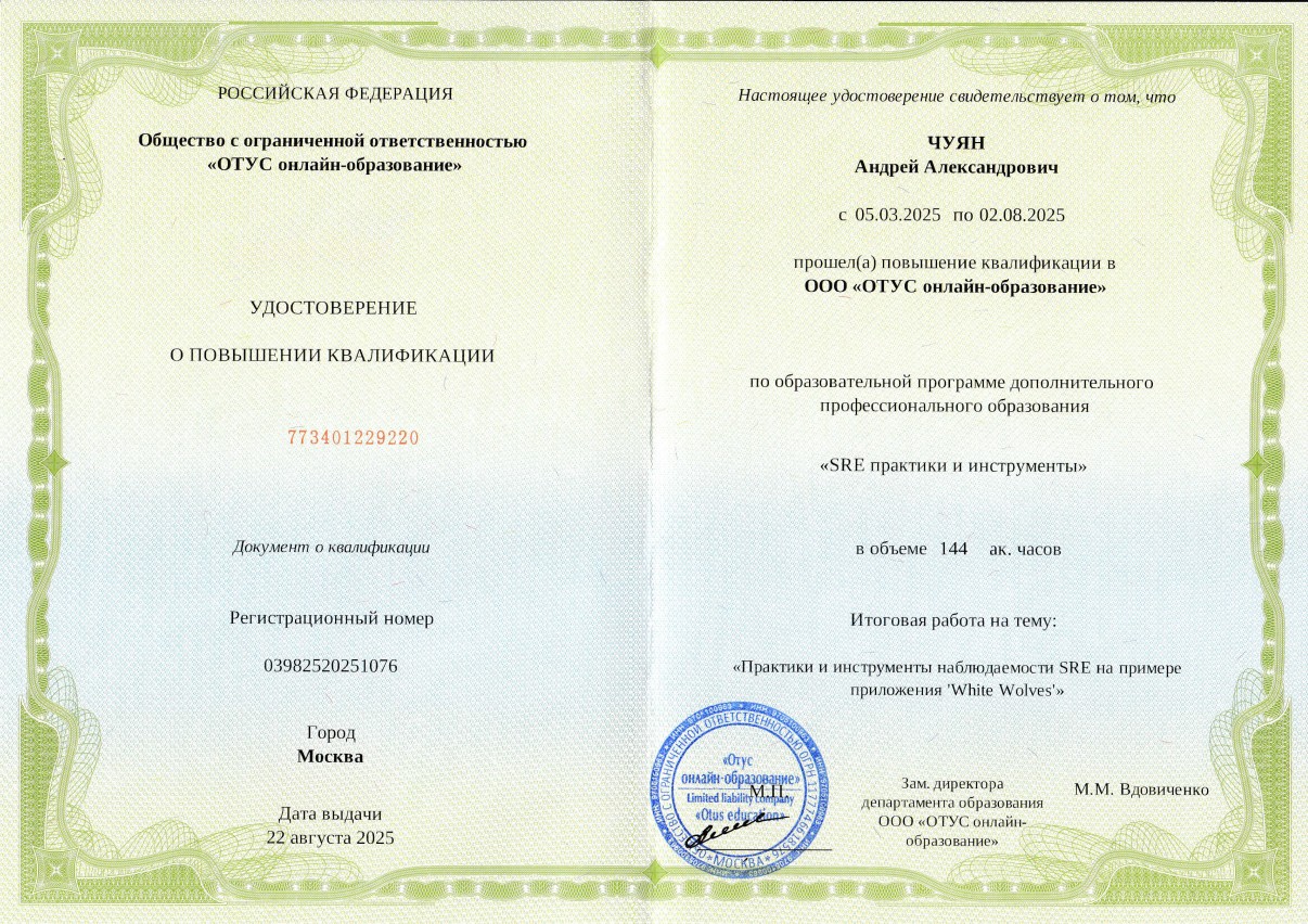 Удостоверение SRE